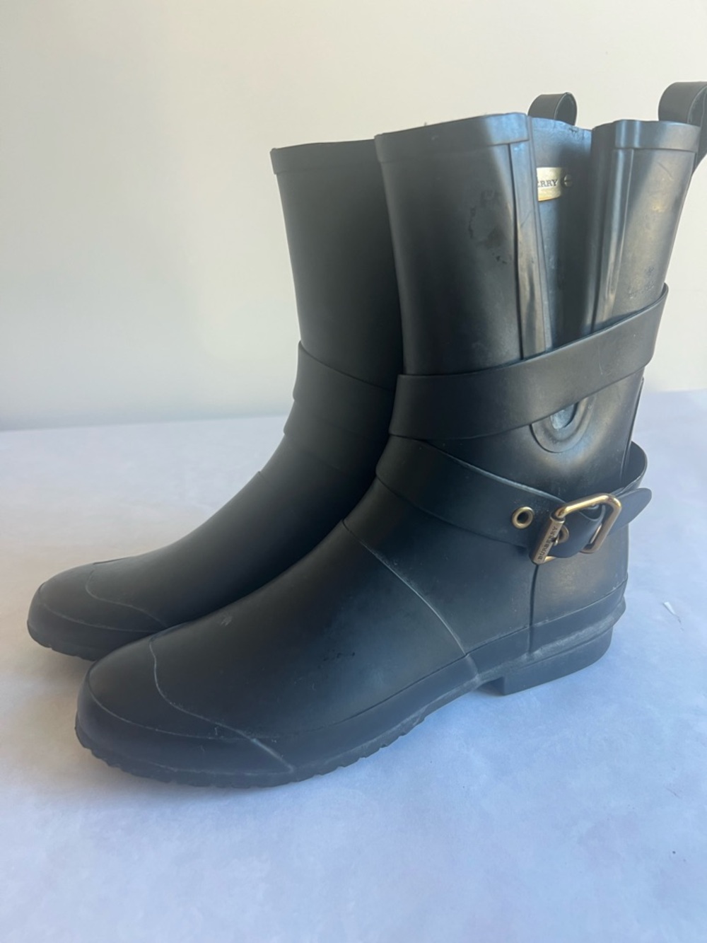 Burberry Black Rubber Mid-Calf Rain Boots - Picture 6 of 7